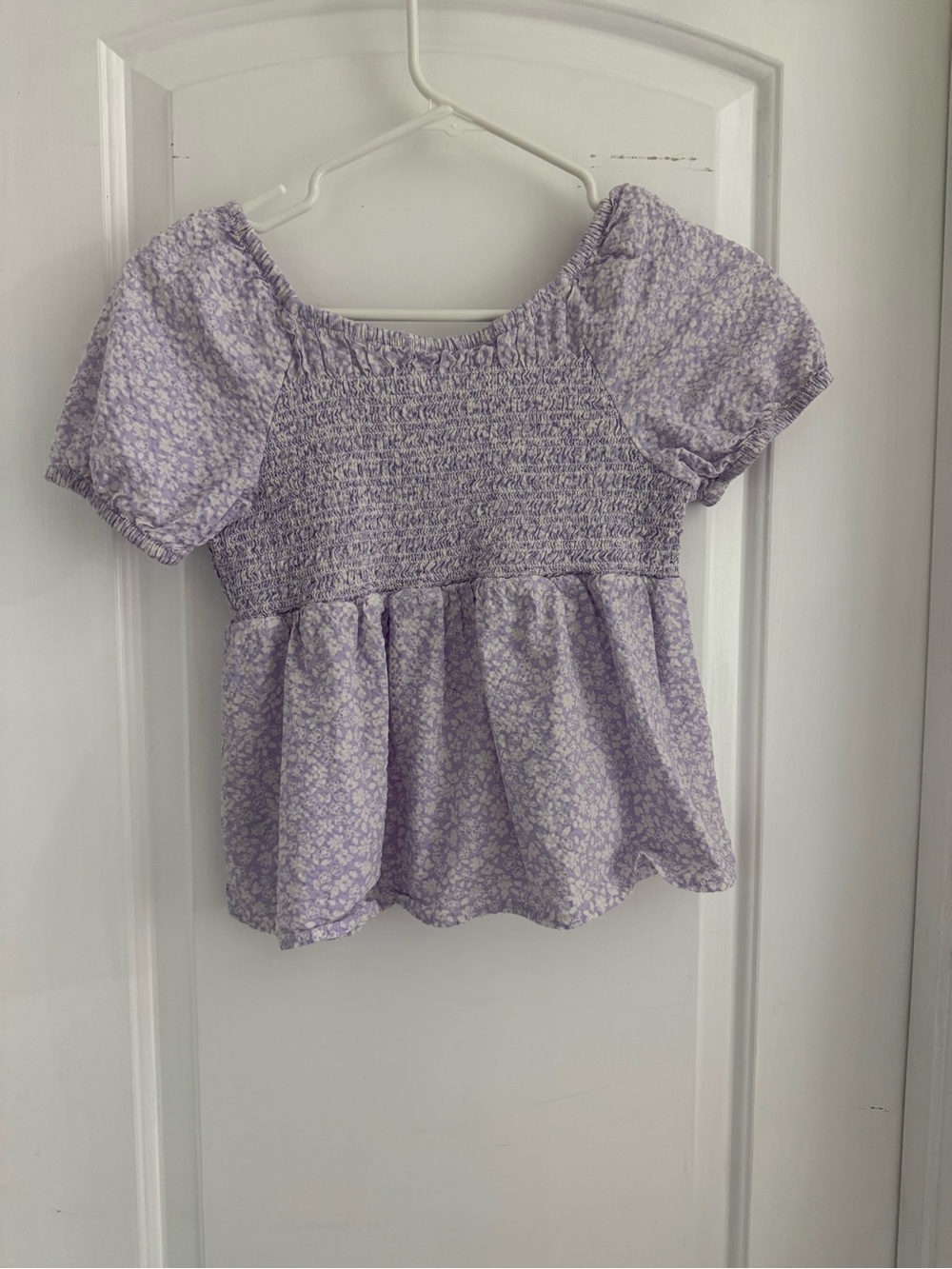 Smocked Lavender Floral Peplum Top - Cropped